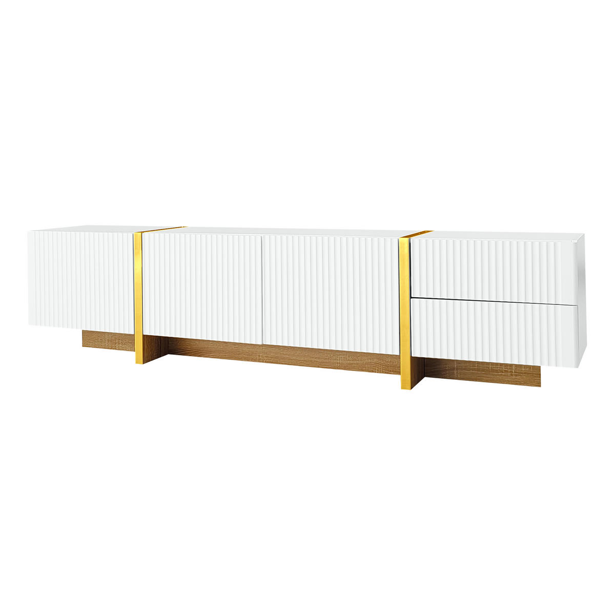 TV-ELEMENT 190 cm Weiß mit Goldakzenten Holzoptik und 3 Türen - Weiß, Holzwerkstoff (35/45/190cm) - Korfee