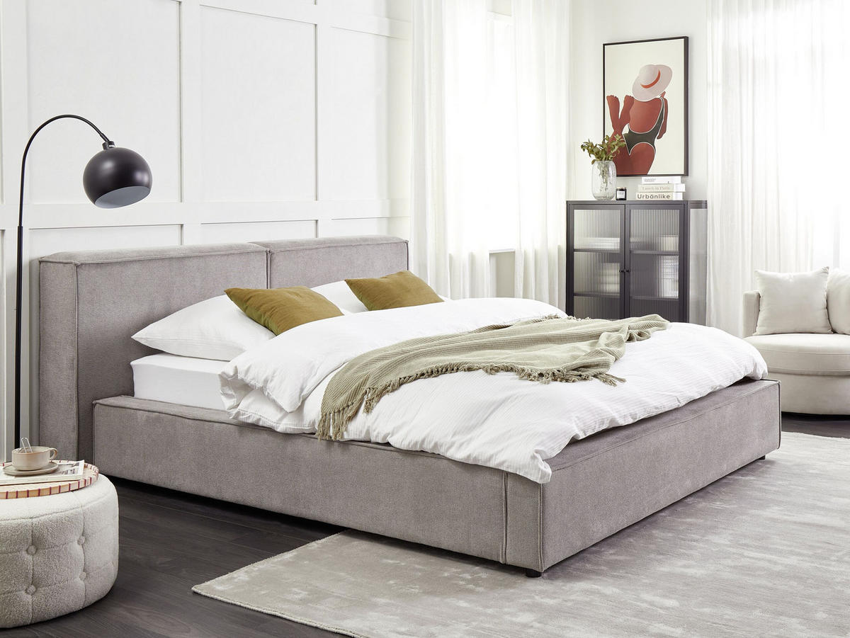 POLSTERBETT 160/200cm Grau Linards - Grau, Textil (160/200cm) - Beliani
