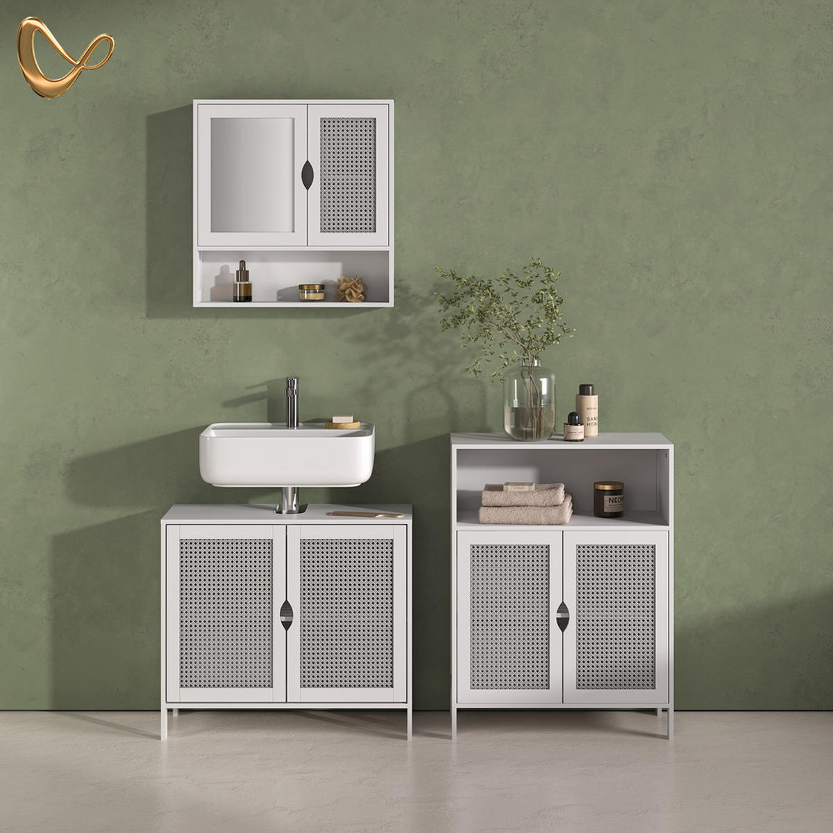 KOMPLET KOPALNIŠKEGA POHIŠTVA Mincio, Bela, 3-delni - bela, leseni material (70/60/29cm) - Livinity®