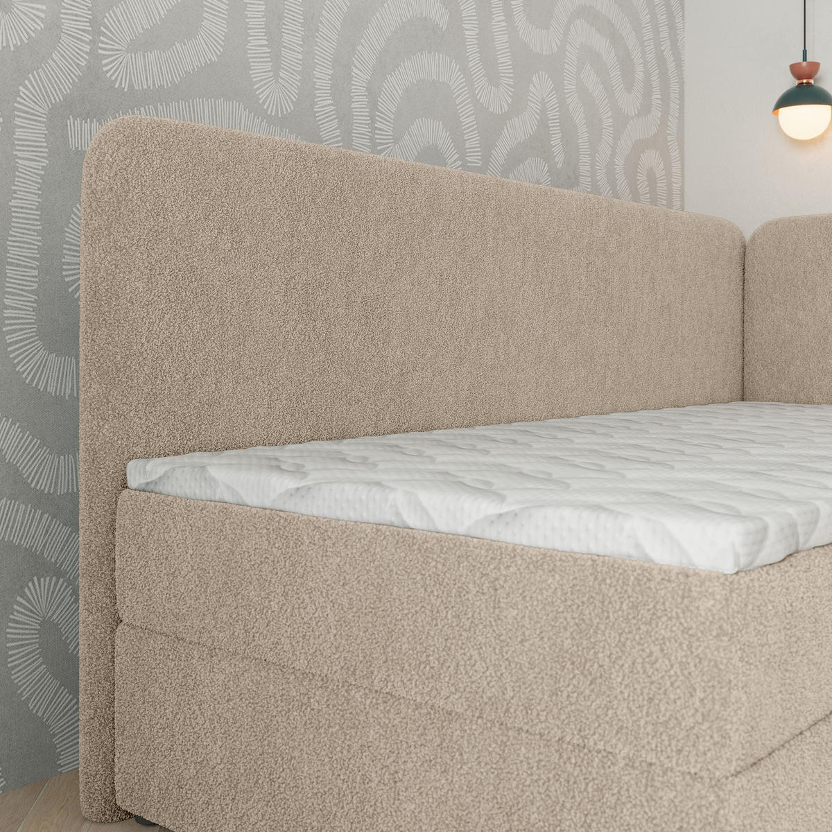 BOXBETT GINA 90x200 cm mit Matratze und Topper, H2+H3 - Beige - Beige, Holz (90/200cm) - MASSENO