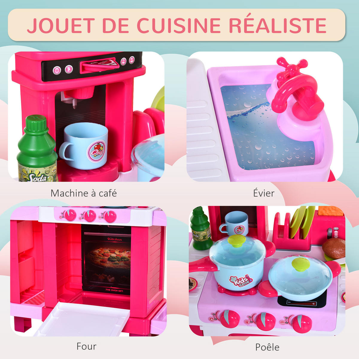 SPIELKÜCHE DE-18720 mit Licht & Sound, 38-teilig Rosa - Pink, Kunststoff (78/29/87cm) - ComfortXL