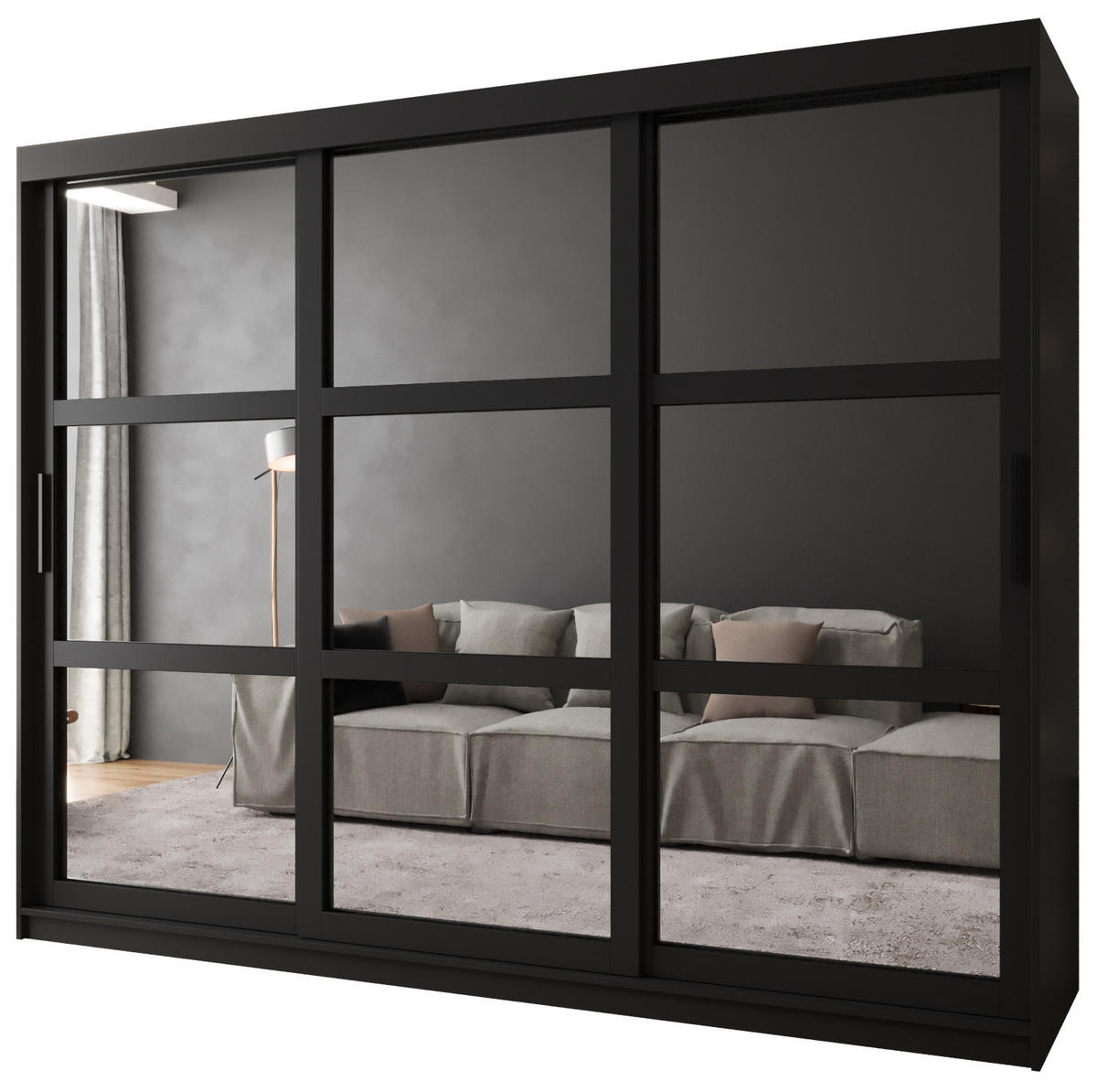 SCHWEBETÜRENSCHRANK 200/250/62 3-türig - Schwarz, Holz/Kunststoff (250/200/62cm) - MÖBEL KRYSPOL