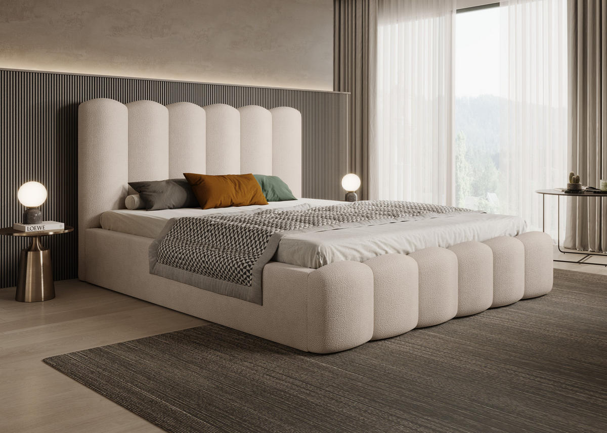 POLSTERBETT Langlebiges Polsterbett Mona V 160x200 cm – Bett mit Bettkasten, Modernem Design, Beige - Beige/Schwarz, Holzwerkstoff/Kunststoff (160/200cm) - DomoHome