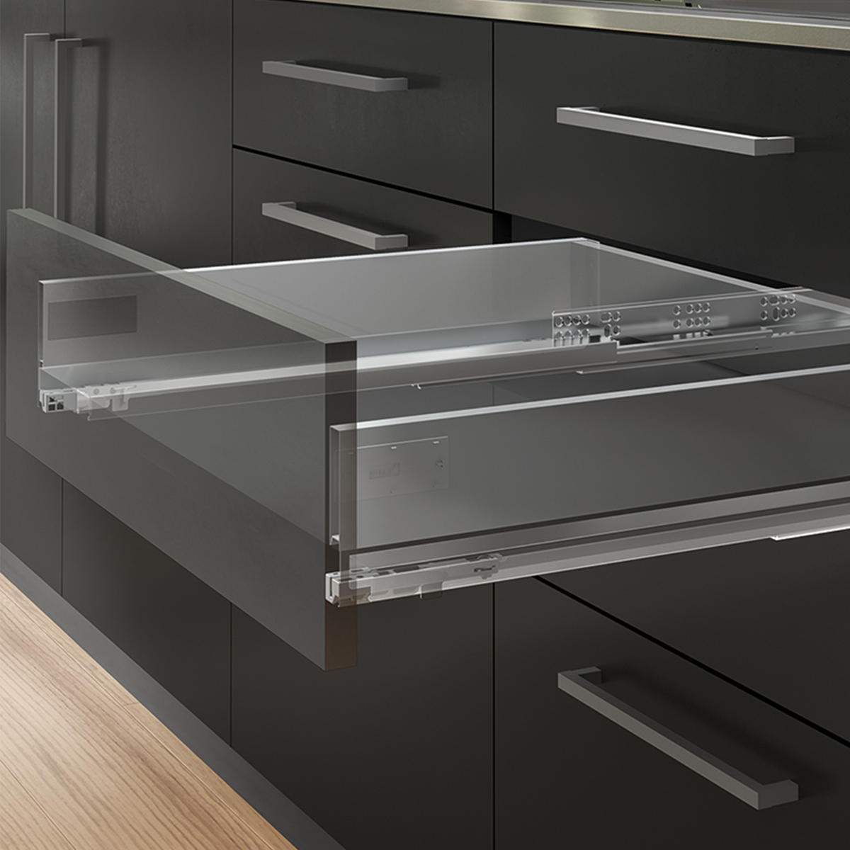 SCHUBLADEGARNITUR Vertex für Küche oder Badezimmer, 93 mm hoch, mit Einlegeböden, Modul 450 mm, Anthrazitgrau - Anthrazit, Metall (43.5/8/53cm) - EMUCA