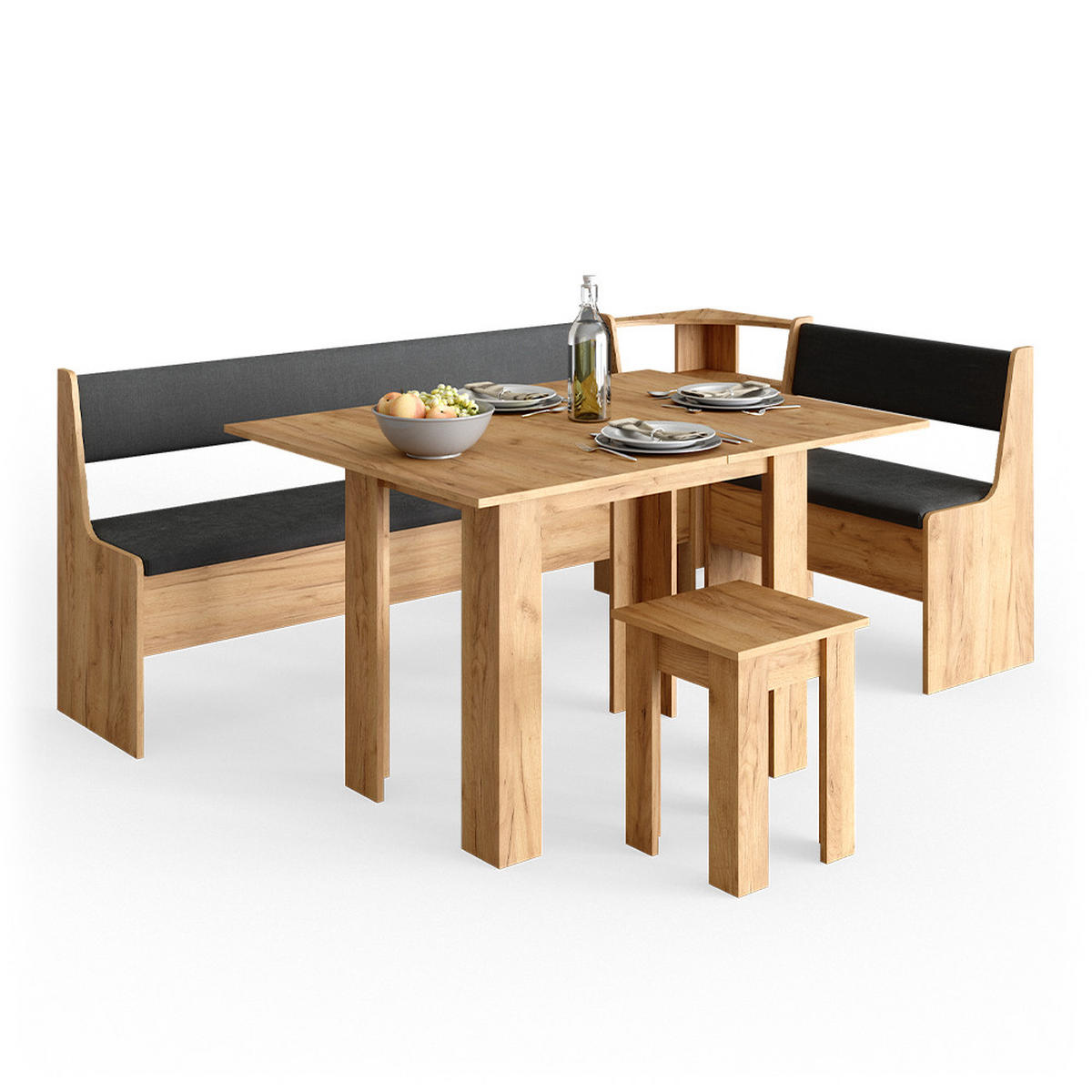ECKBANKGRUPPE Roman Goldkraft Eiche 210 x 41.5 cm mit Tisch - Honigeiche/Anthrazit, Holzwerkstoff (210/80/120cm) - Vicco