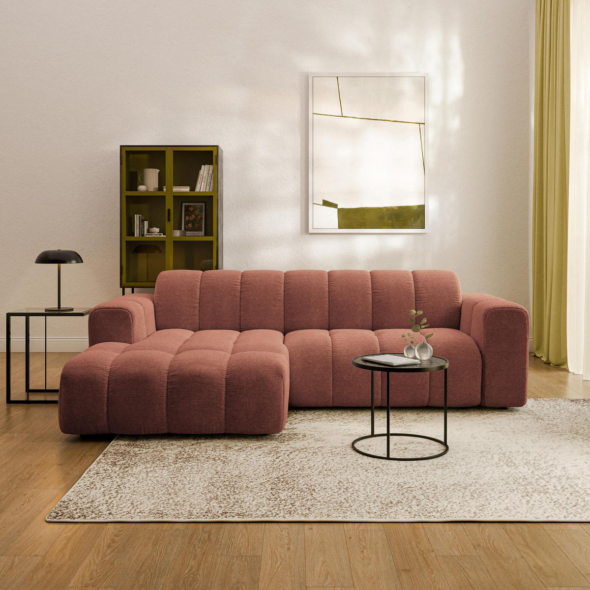 ECKSOFA TISI Orange Strukturstoff - Orange, Holz (274/165cm) - MASSENO