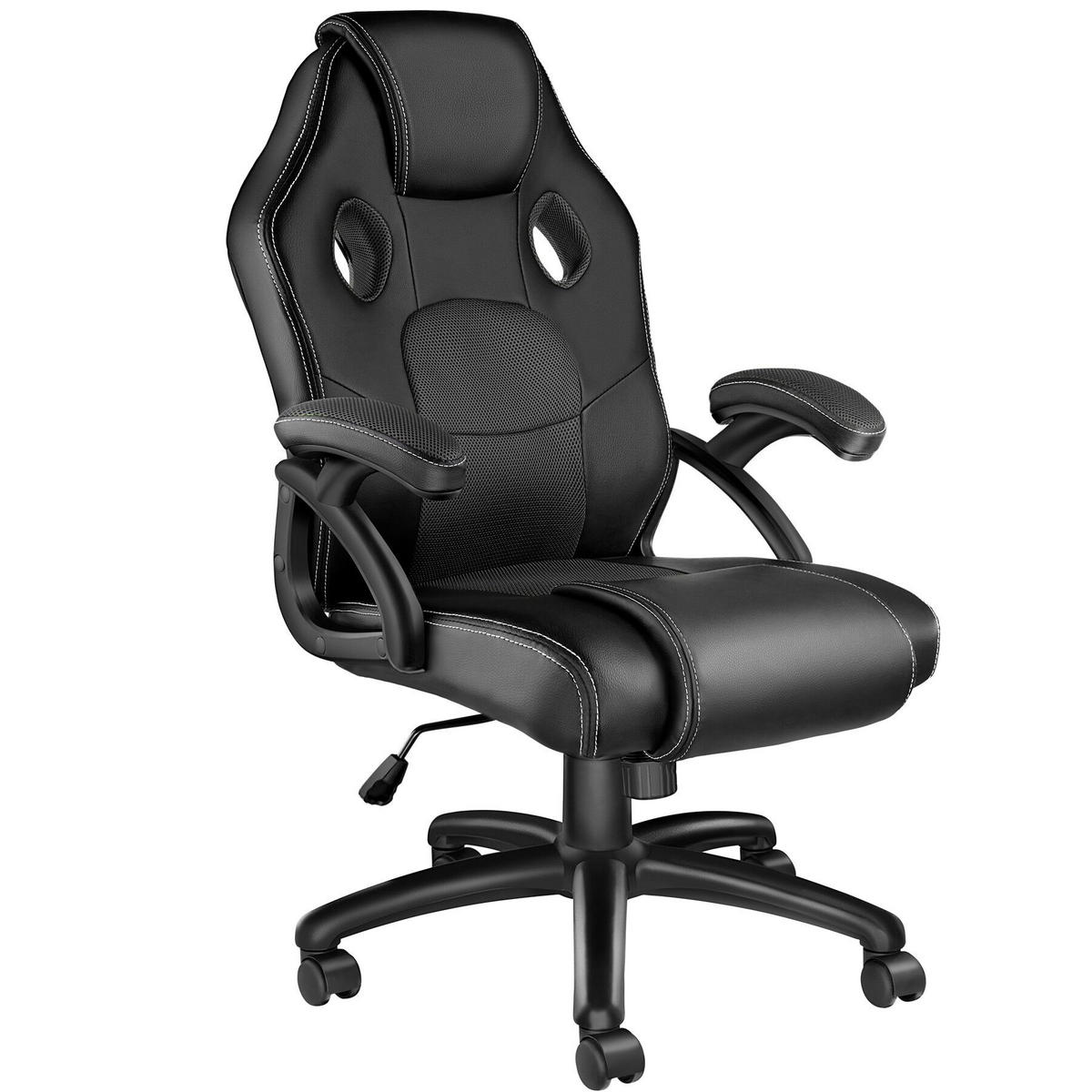 BÜROSTUHL Mike,stufenlos höhenverstellbar,schwarz - Schwarz, Leder (68/114.5/69cm) - tectake