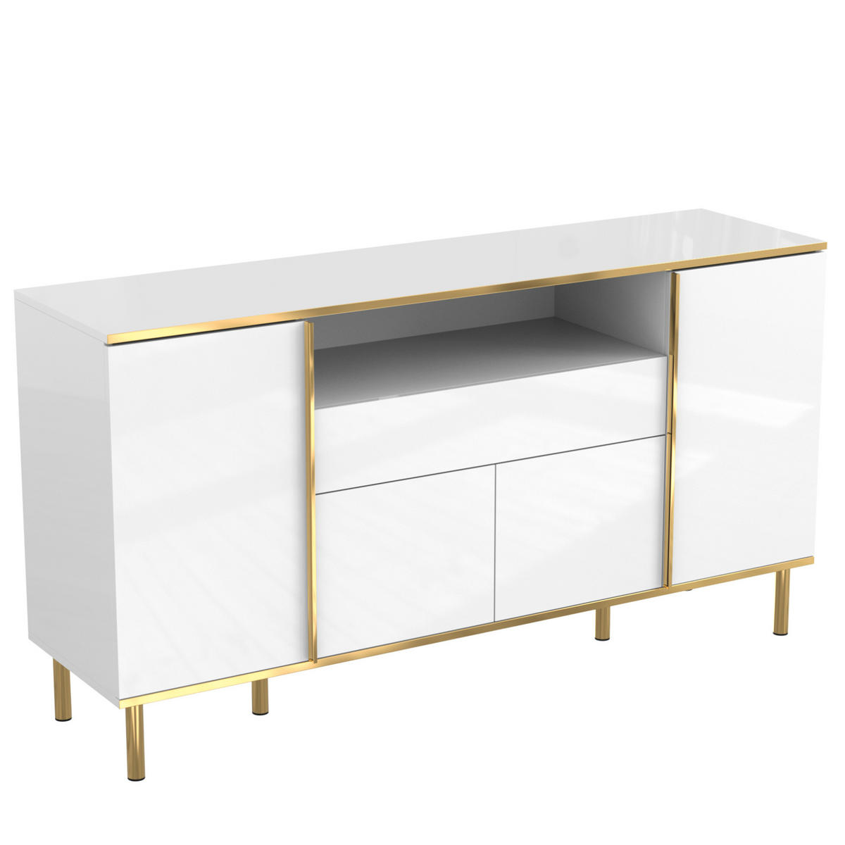 SIDEBOARD 150/40/80 cm in Weiß Hochglanz mit 4 Türen, Schublade & LED-Beleuchtung - Weiß, Holzwerkstoff (150/80/40cm) - BEAOK