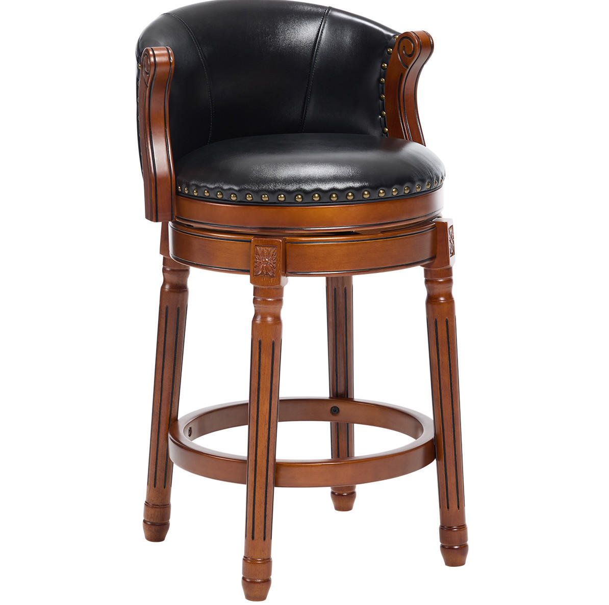 BARHOCKER drehbar Sitzhöhe ca. 66 cm Leder Holz Schwarz - Schwarz, Holz (54.8/96/54.81cm) - Meubliv