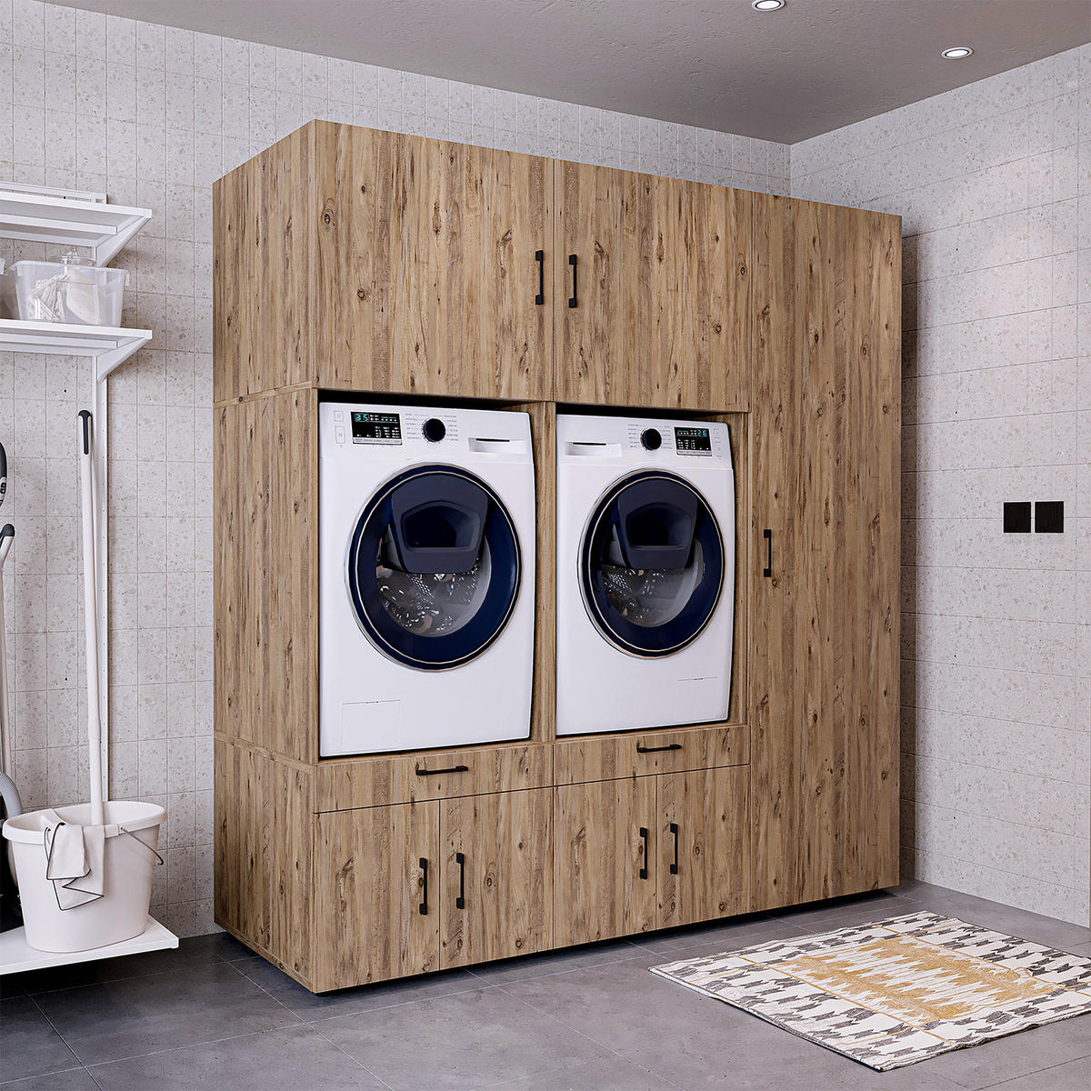 WASCHMASCHINENSCHRANK Serie 3 194cm Breit, 205cm Hoch - Eichefarben, Holzwerkstoff (194/205/67cm)