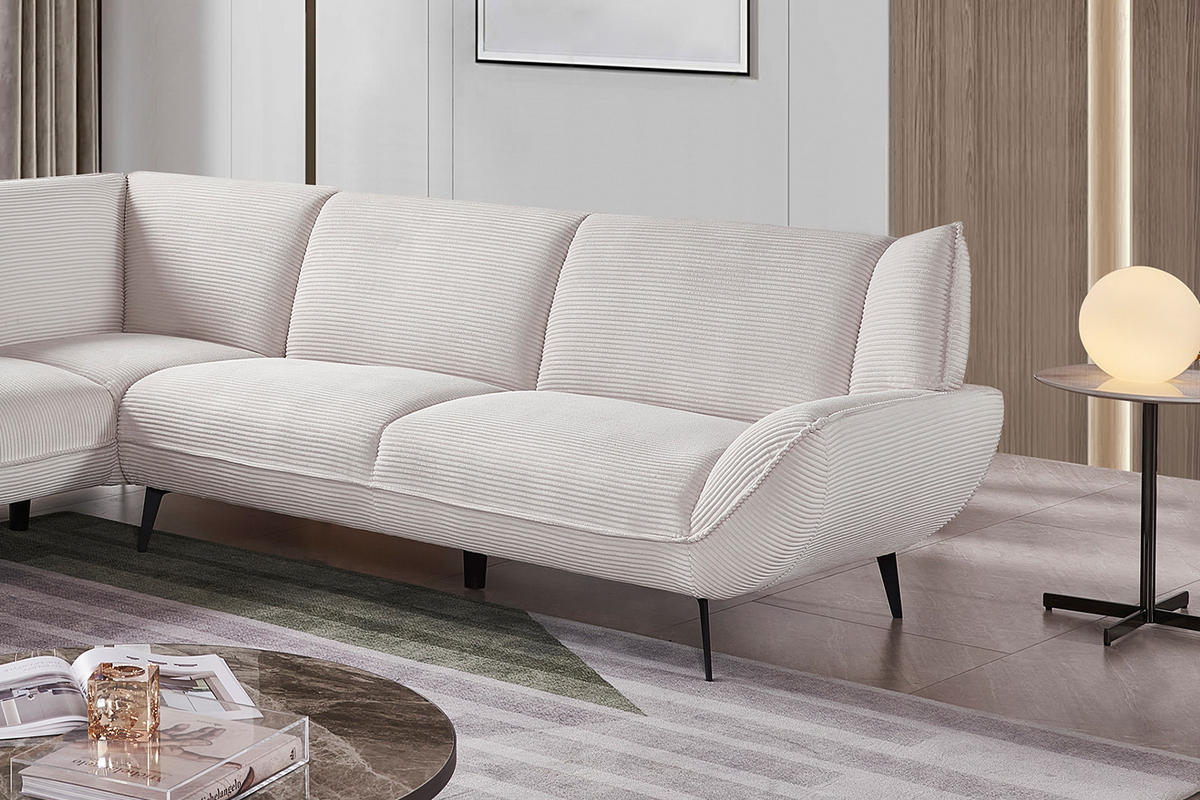 ECKSOFA CALLA Cremeweiß Cord - Creme/Schwarz, Textil (274/203cm) - KAWOLA