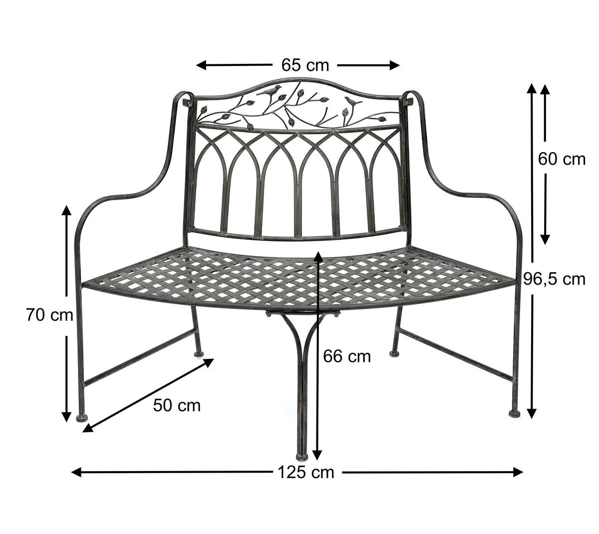 GARTENBANK Halbrund aus Metall Braun 125 cm 96002 - Braun, Metall (125/96.5/66cm) - DanDiBo