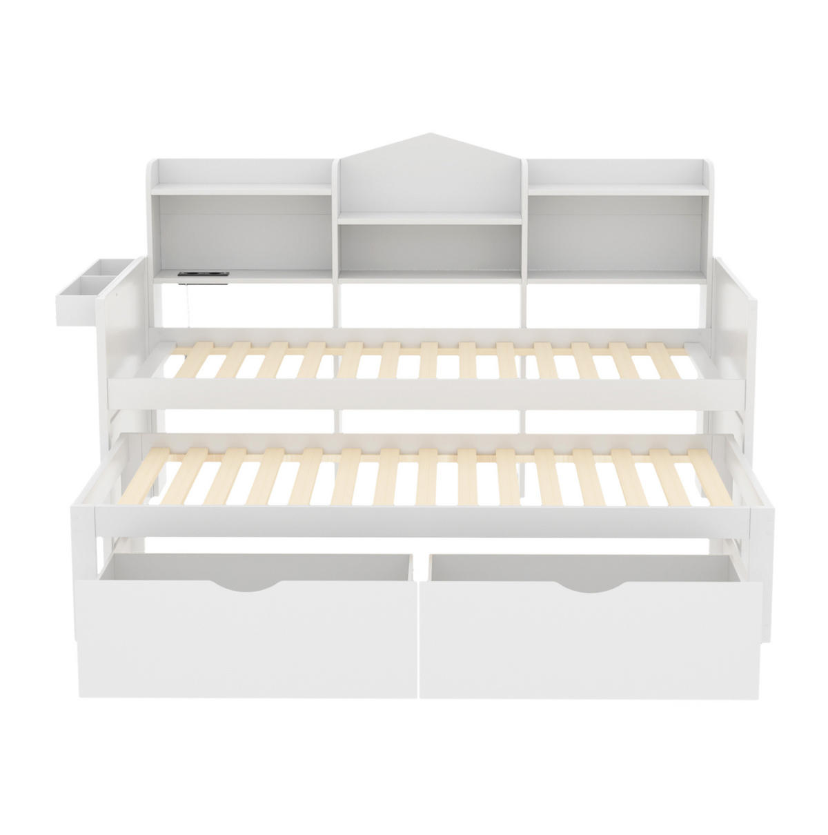 BETT 90/200 cm aus Holz mit Ausziehbett, Weiß - Weiß, Holz (90/200cm) - OKMYHOME
