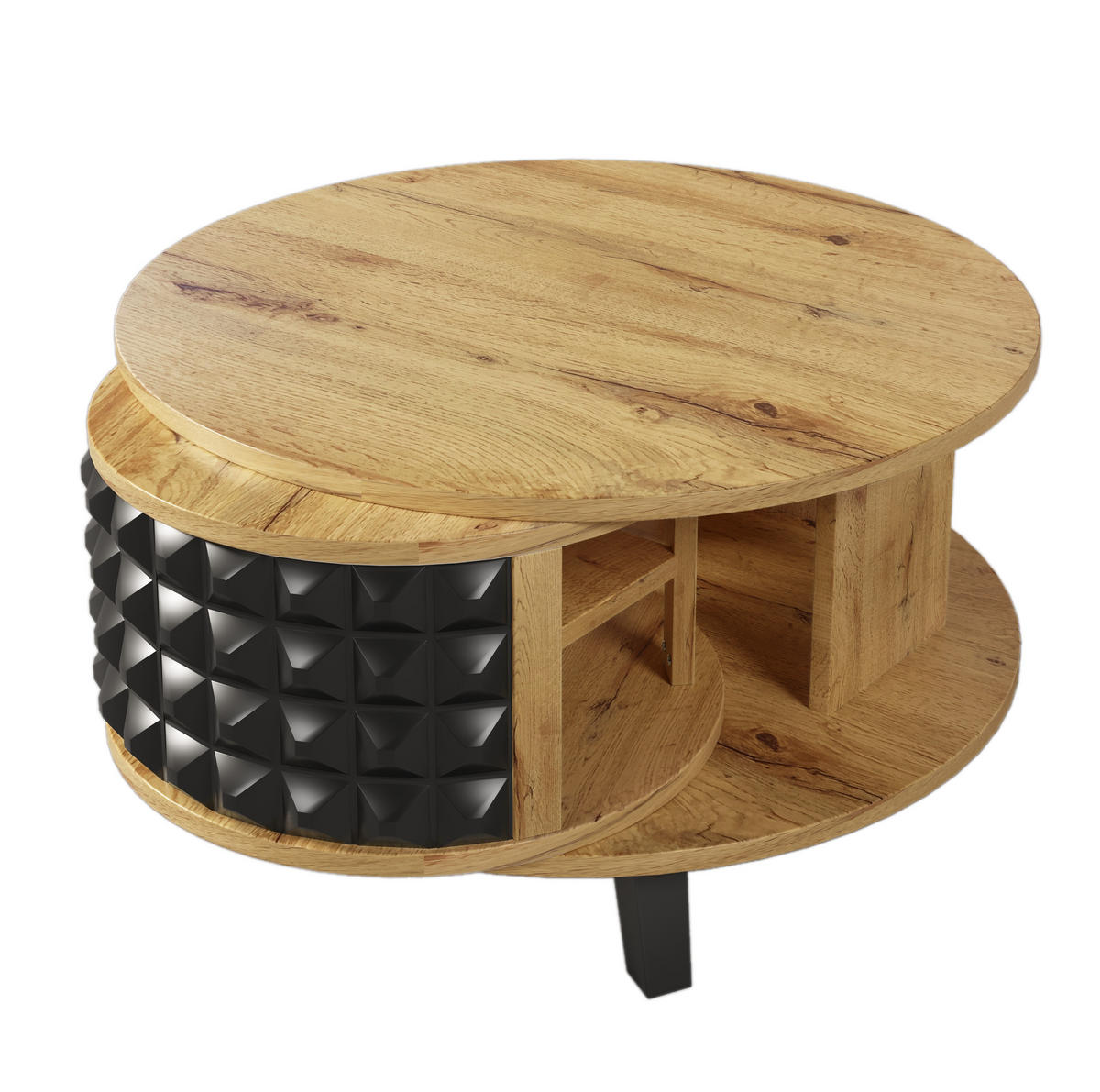 COUCHTISCH aus Spanplatte 85,2x80x45,2 cm Natur mit drehbarem Stauraum und zweistöckiger Tischplatte - Naturfarben, Holzwerkstoff (82.5/80/45.2cm) - Modfu