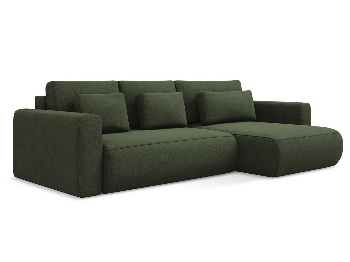 ECKSOFA mit Schlaffunktion Strukturstoff Stoff Grün - Schwarz/Olivgrün, Kunststoff/Textil (278/149cm) - Makamii