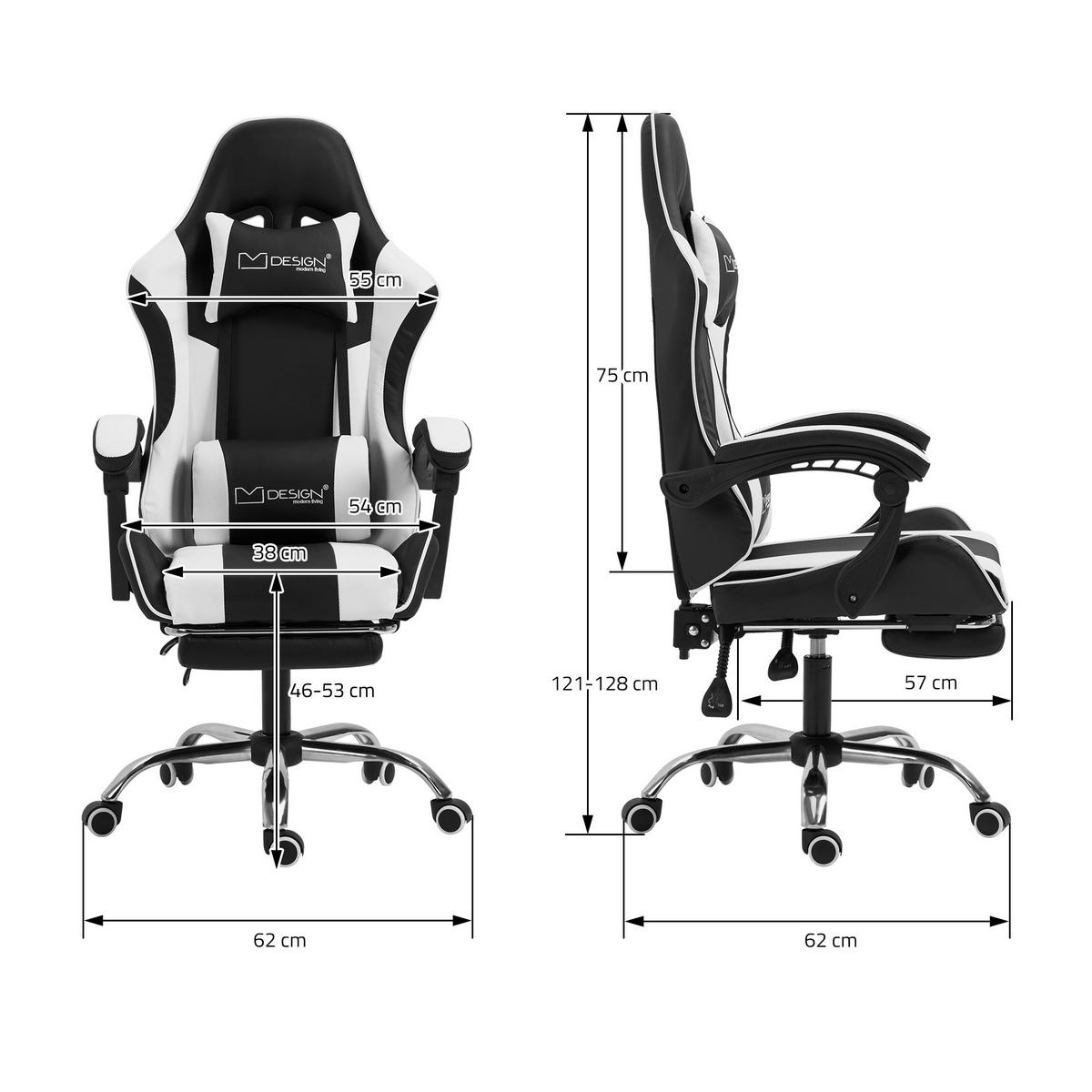 GAMING-STUHL schwarz weiß - Weiß, Metall (62/128/62cm) - ML-DESIGN