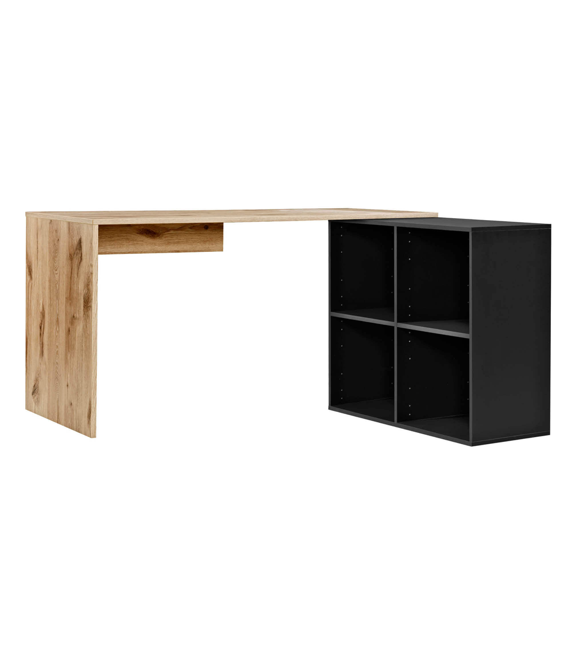 ECKSCHREIBTISCH Der Produktive - Eichefarben/Schwarz, Holzwerkstoff (65/145/77cm) - Mokebo