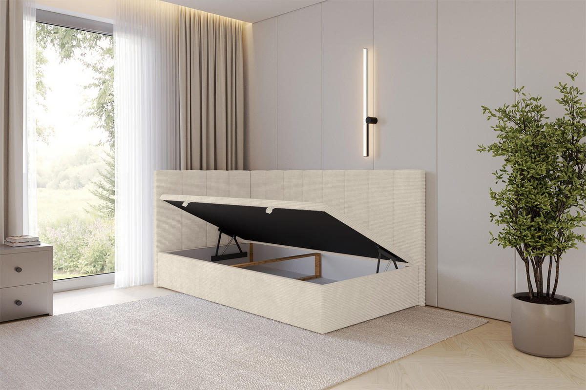 EINZELBETT Jugendbett mit Bettkasten Rechts, ohne Matratze - LOVY 90x200 Beige - Sandfarben, Holzwerkstoff/Textil (90/200cm) - ALTDECOR