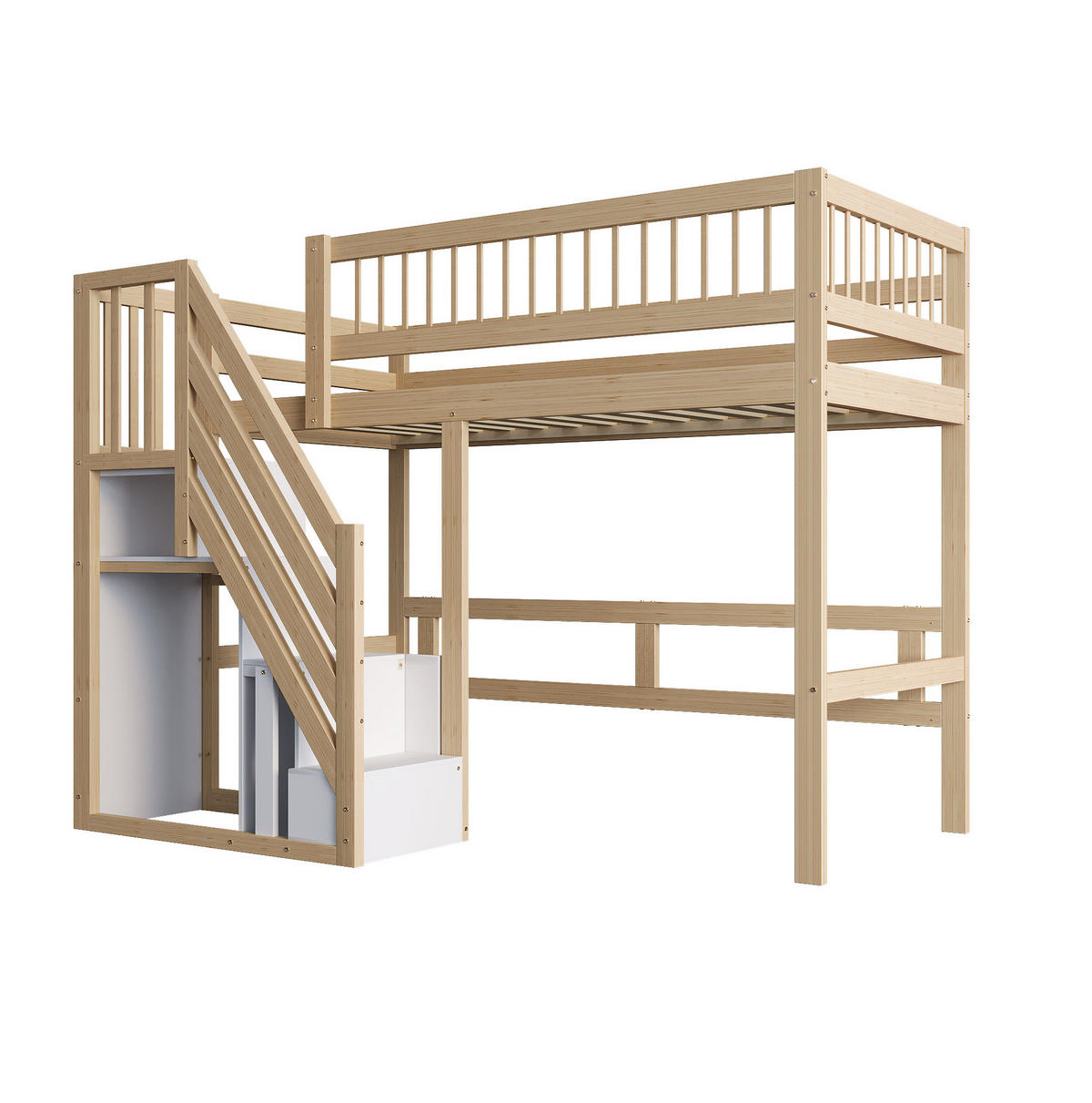 PATROVÁ postel 90/200 cm v přírodní barvě s dřevěnými úložnými schody - přírodní, kompozitní dřevo (90/200cm) - OKWISH