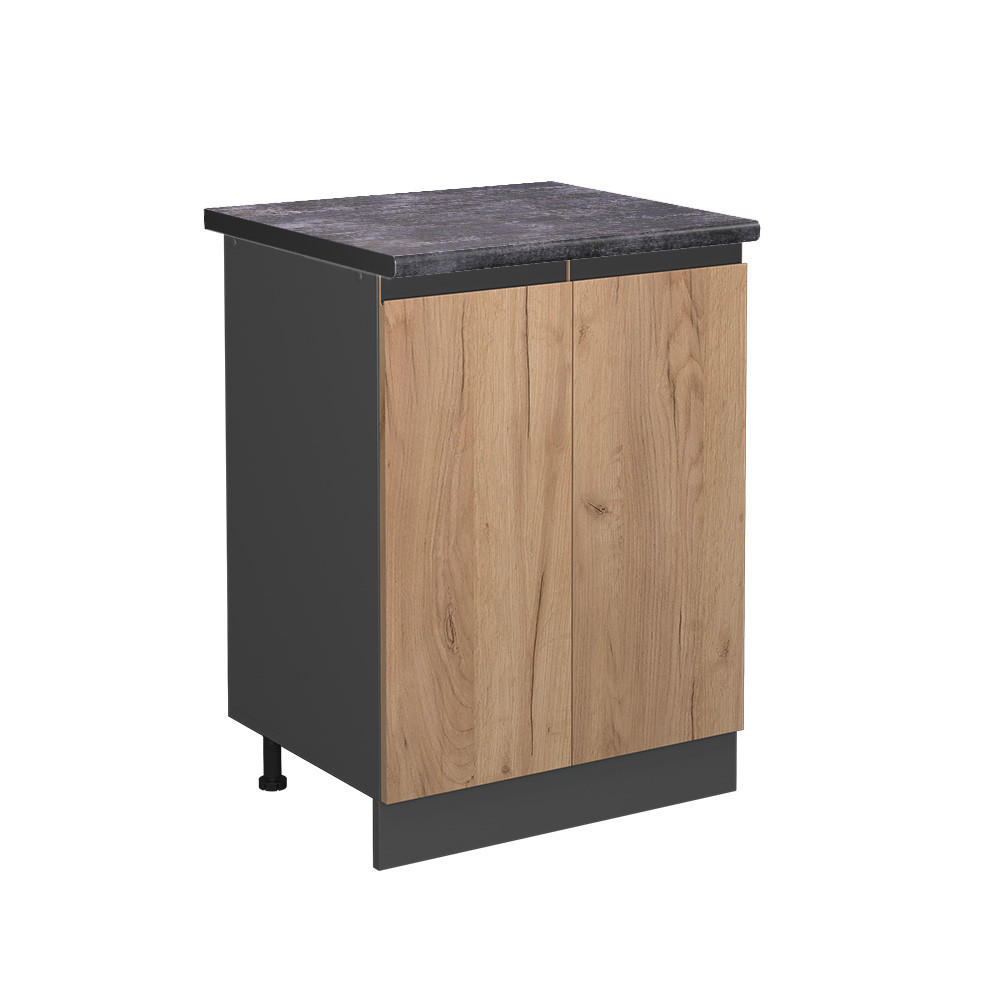 KÜCHENUNTERSCHRANK R-Line Goldkraft Eiche 60 cm, AP Anthrazit - Anthrazit/Eiche Wotan, Holzwerkstoff (60/81.6/60cm) - Vicco