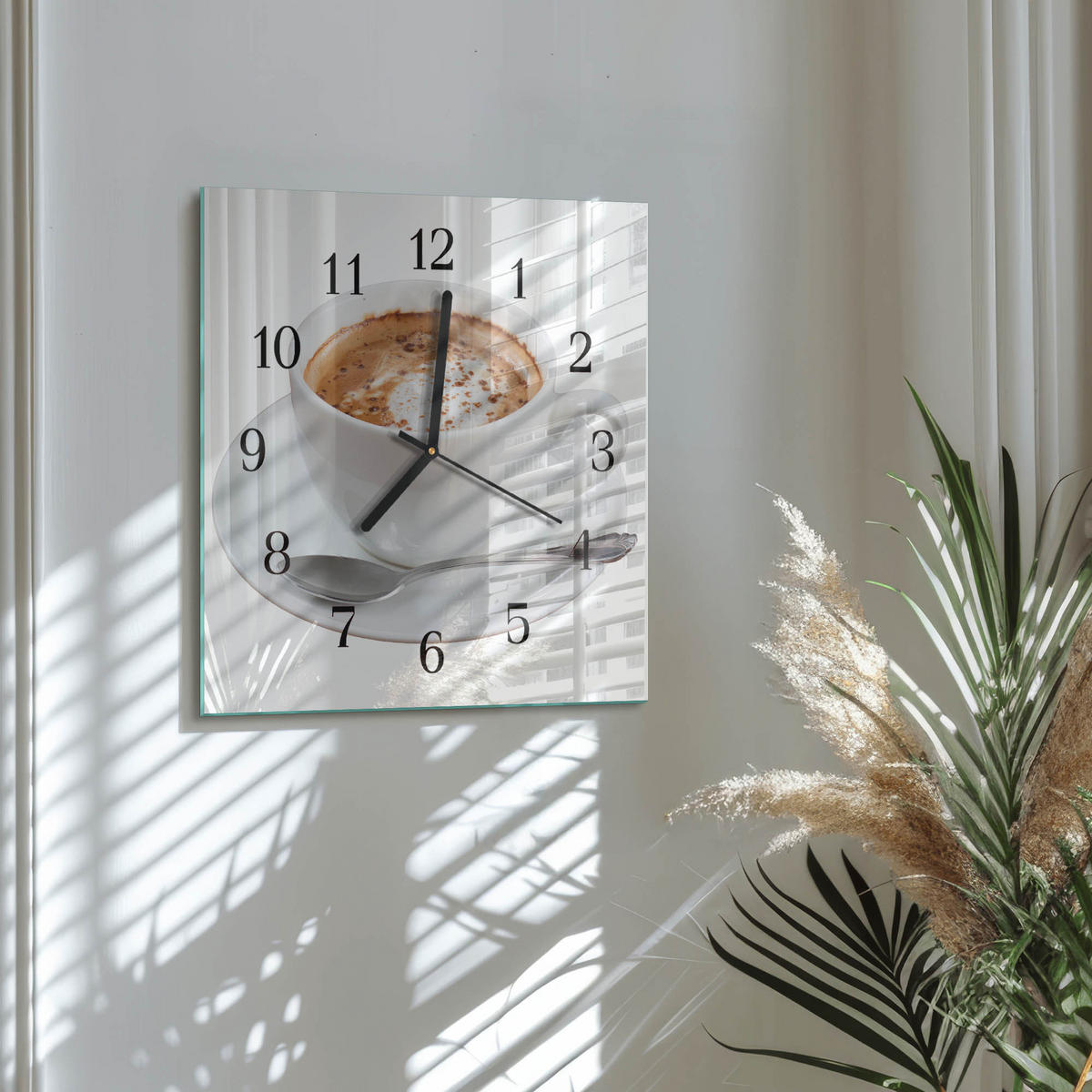 WANDUHR 30x30 cm - Kaffee - Weiß, Glas (30/30/0.4cm) - TULUP