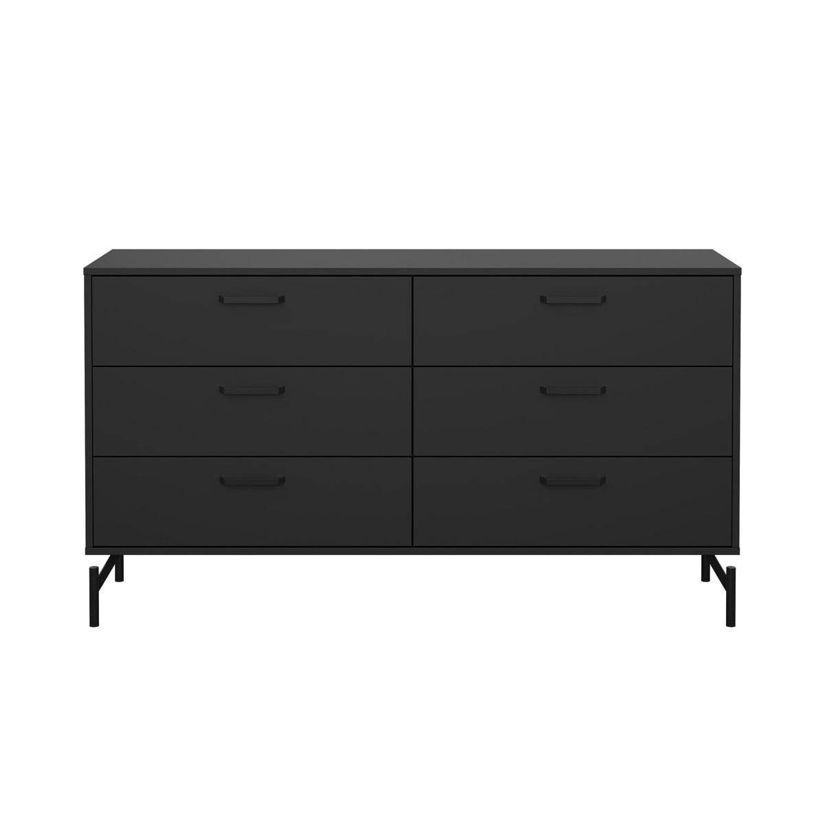KOMMODE DOPPELT 6 schubladen matt schwarz mit metallgestell 39,8/76,6/39,8 cm - Schwarz, Holzwerkstoff (39.8/76.6/46.8cm) - Calicosy