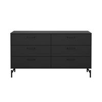 KOMMODE DOPPELT 6 schubladen matt schwarz mit metallgestell 39,8/76,6/39,8 cm - Schwarz, Holzwerkstoff (39.8/76.6/46.8cm) - Calicosy