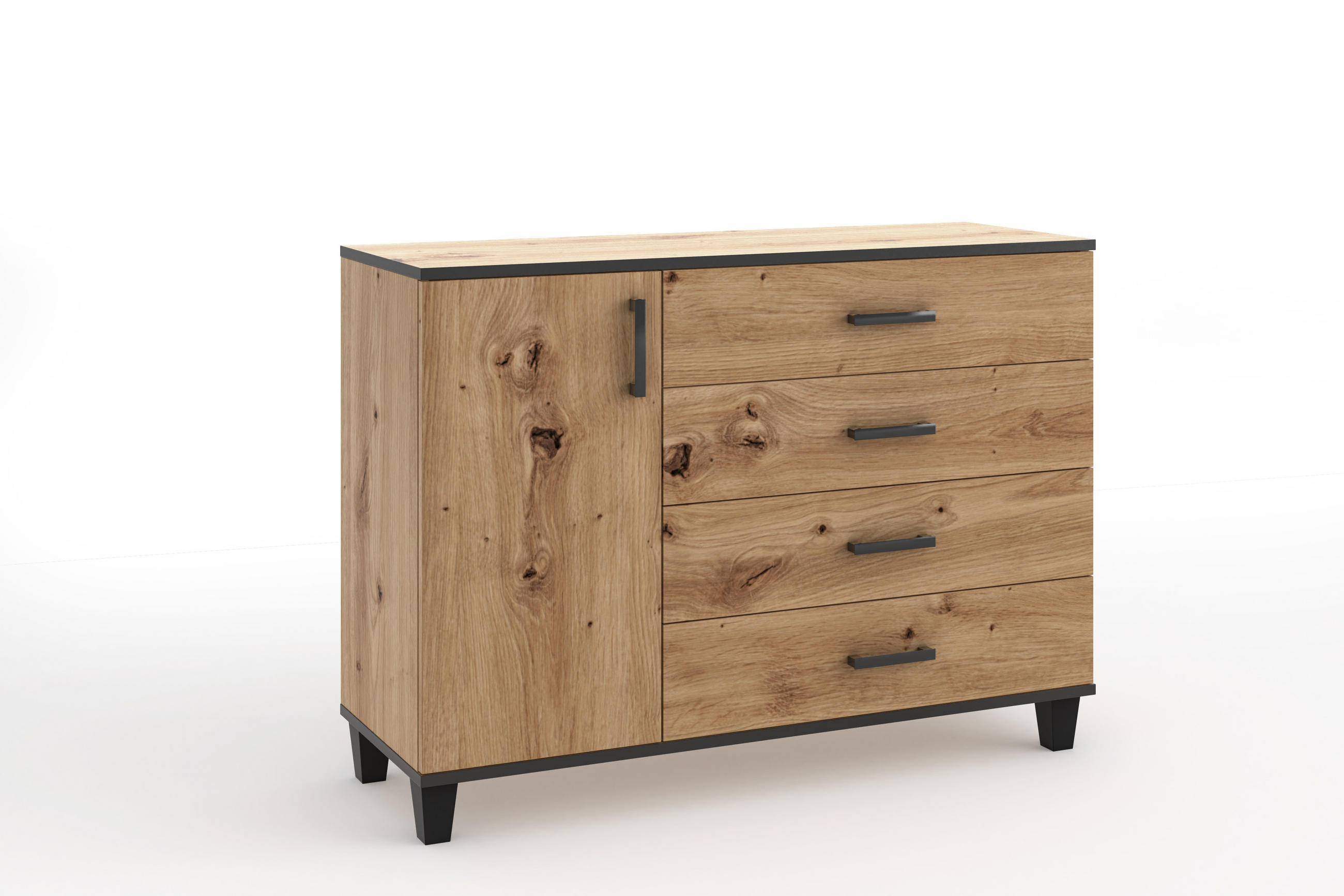 KOMMODE Vanessa I 120 cm mit Schubladen und Holzbeine, artisan, schwarz - Schwarz/Eiche Artisan, Holz/Kunststoff (120/90/40cm) - Margaret Hadas24