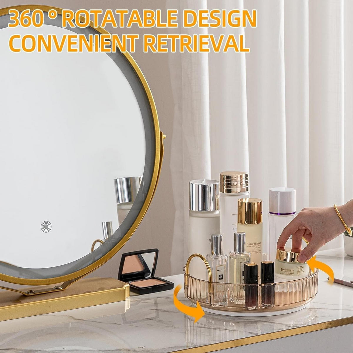 KOSMETIK-ORGANIZER, drehbar,Gold,23/23/10.5cm - Goldfarben, Kunststoff (23/6.5/23cm)