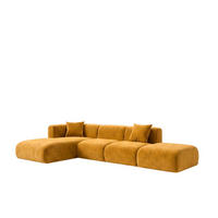 ECKSOFA L-Form Mit Hocker, Velvet-Stoff Bluvel, Golden, Links, GRETA - Goldfarben, Holz (386/179cm) - Kaiser Möbel