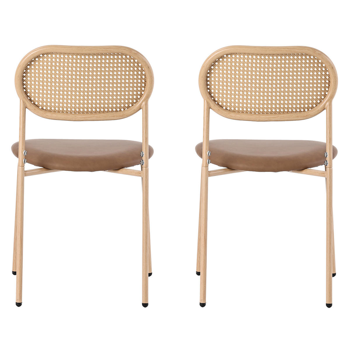 ESSZIMMERSTUHL 2er-Set mit Rattan-Rückenlehne PU Braun - Braun, Metall (43/80/48cm) - Meubliv