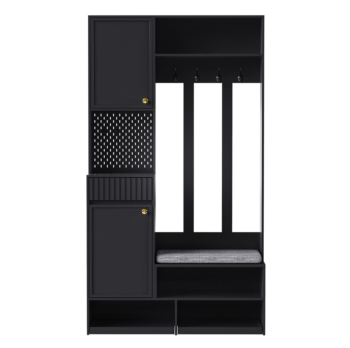GARDEROBE 35/100/180 cm schwarz aus MDF mit Sitzbank und Schubladen - Schwarz, Holzwerkstoff (100/180/35cm) - OKWISH