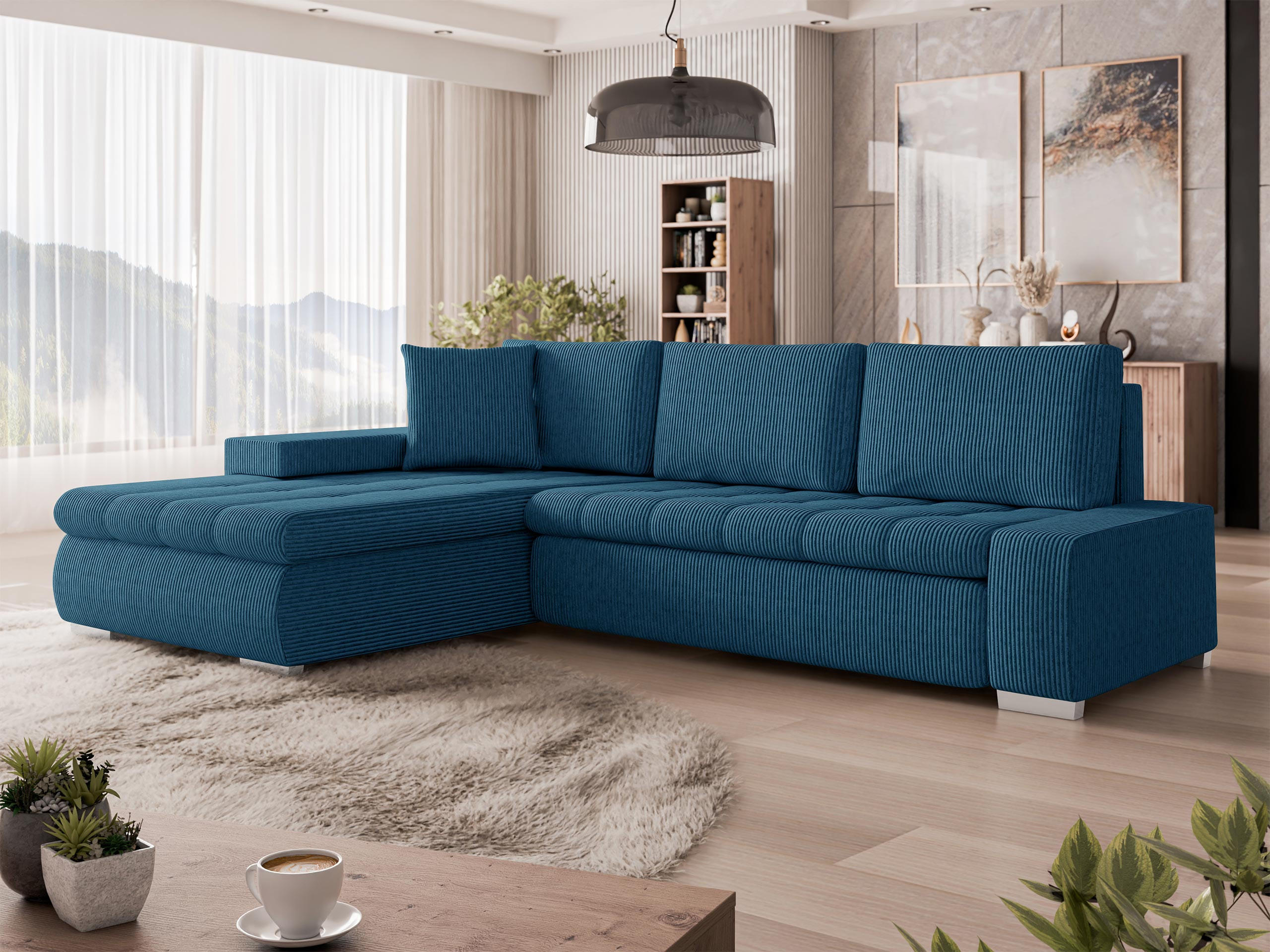 ECKSOFA Orkan Mini Cord - Blau, Holz/Textil (265/185cm) - MIRJAN24