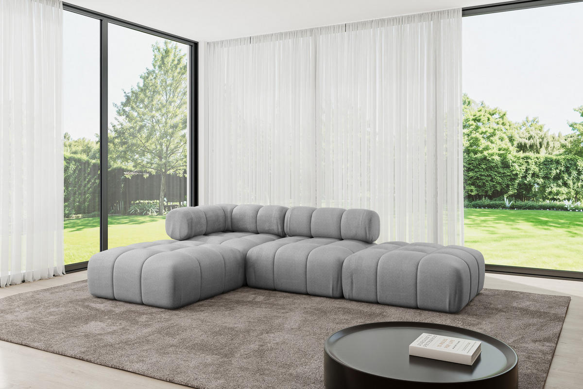 ECKSOFA modulares Sofa Kerru-L1 - 285x190x70 cm Hellgrau Velours - Hellgrau, Holzwerkstoff/Textil (285/190cm) - ALTDECOR