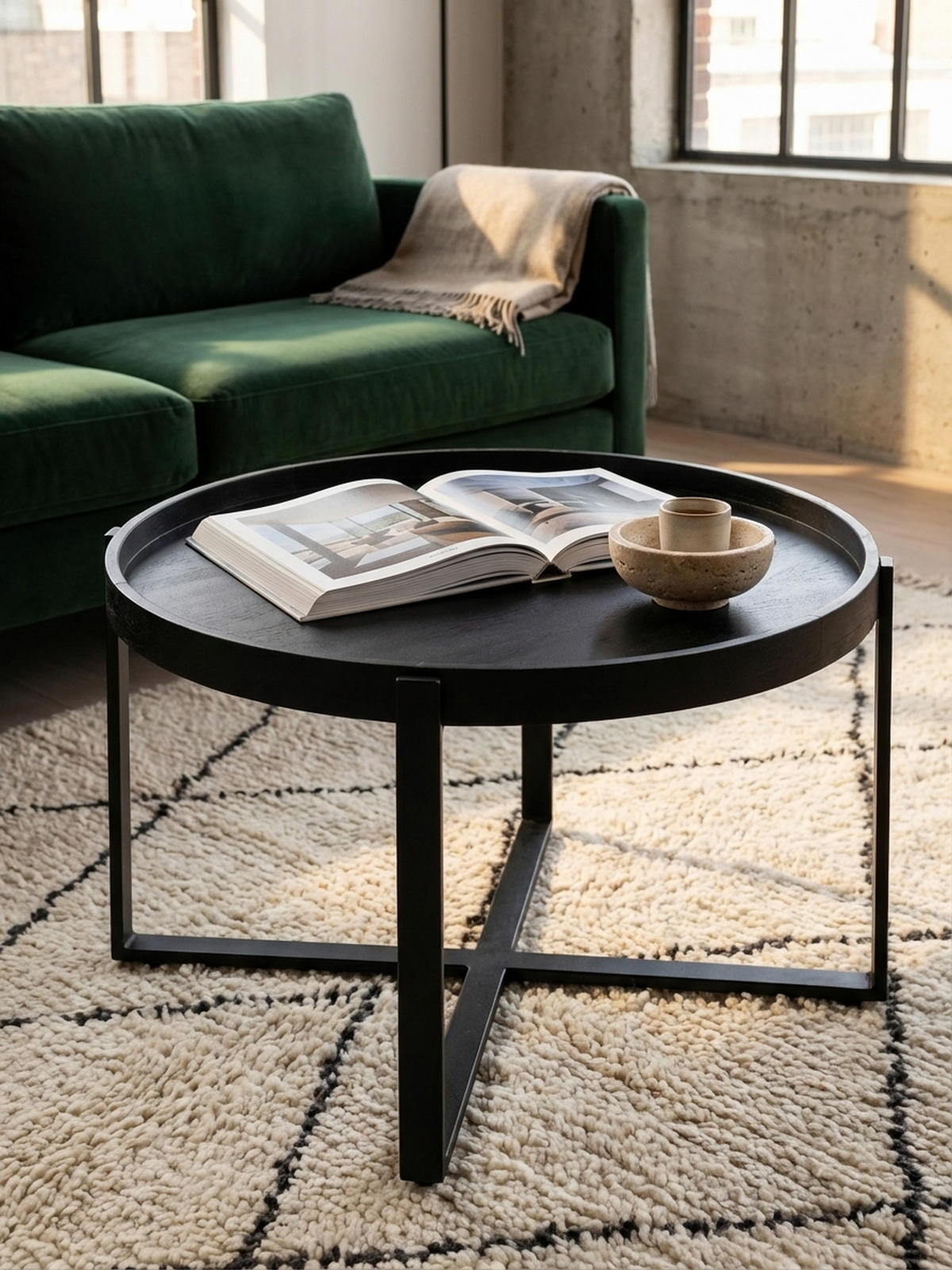 COUCHTISCH Schwarz Mango Massivholz Metall, Rund mit erhöhtem Rand, 60x60x35 cm - Schwarz, Holz/Metall (60/60/35cm) - KADIMA DESIGN