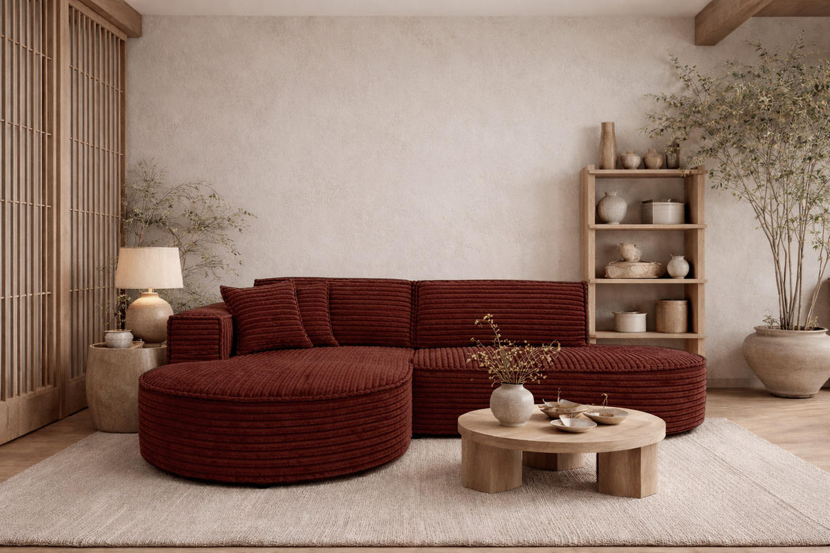 ECKSOFA L-Form, Cordstoff Velo, Kupfer, Links, Modena Studio - Orange, Holz (236/165cm) - Kaiser Möbel