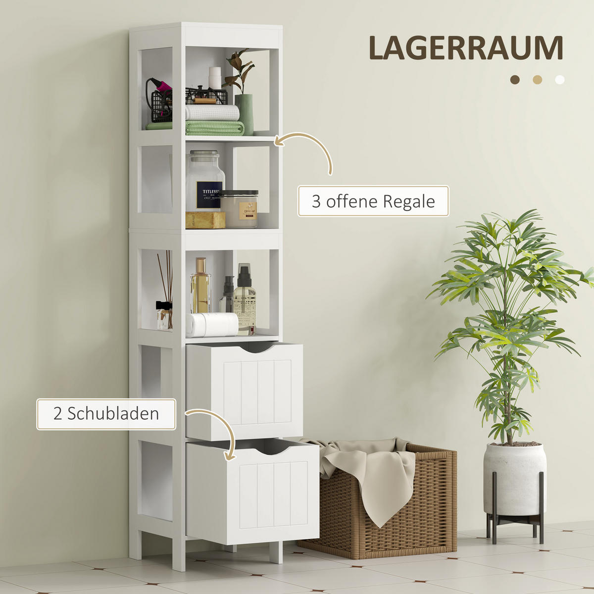 BADEZIMMERSCHRANK, Toilettenschrank, 30 x 30 x 141,2 cm Weiß - Weiß, Holz (30/141.2/30cm) - HOMCOM