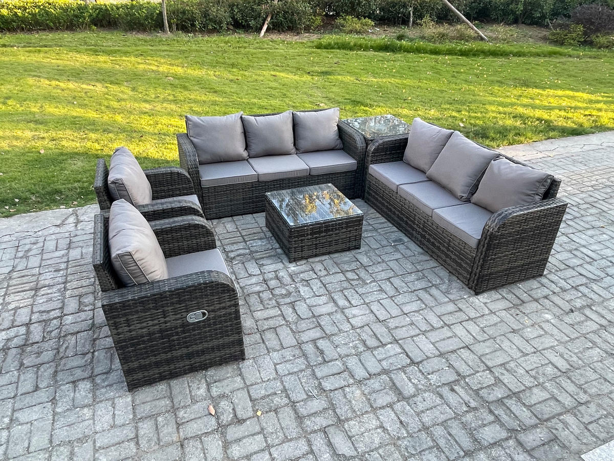 GARTENTISCHGRUPPE Polyrattan Dunkelgrau 6-teilige - Dunkelgrau/Grau, Glas/Kunststoff - Fimous