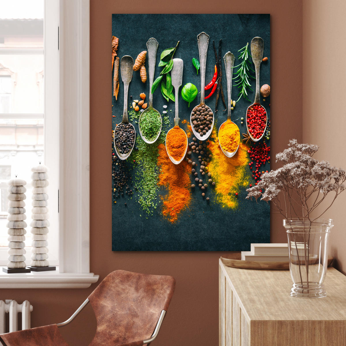 METALLBILD Kräuter - Gewürze - Löffel 60x90 cm - Currygelb, Metall (60/90cm) - MuchoWow