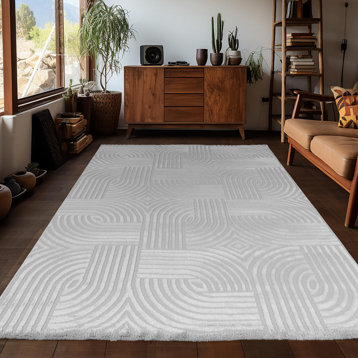 TEPPICH Kurzflor 3D-Struktur Polypropylen Wohnzimmer Silber Rechteckig 280x370 - Silberfarben, Textil (280/370cm) - KADIMA DESIGN