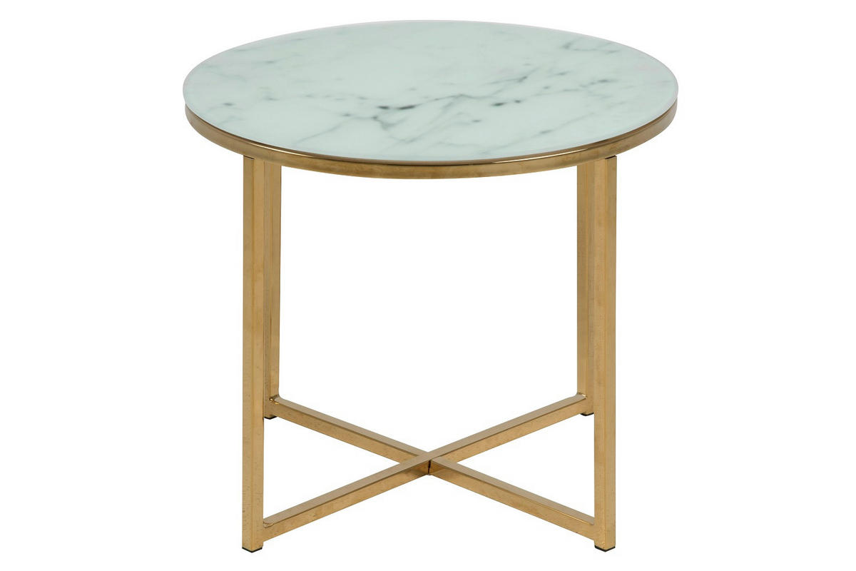 COUCHTISCH Ø 50 cm in Glas mit Marmordruck - Weiß, Holzwerkstoff (50/50/42cm) - ebuy24