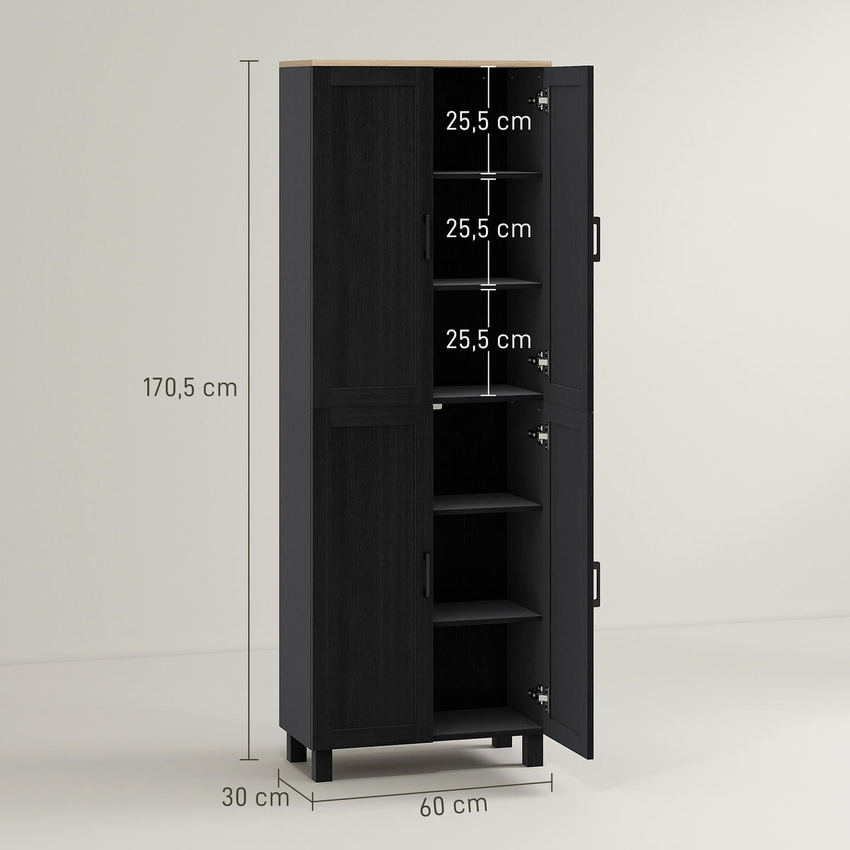 HIGHBOARD DE-11291 4 Türen & verstellbare Böden Schwarz - Schwarz, Holzwerkstoff (30/170.5/60cm) - ComfortXL