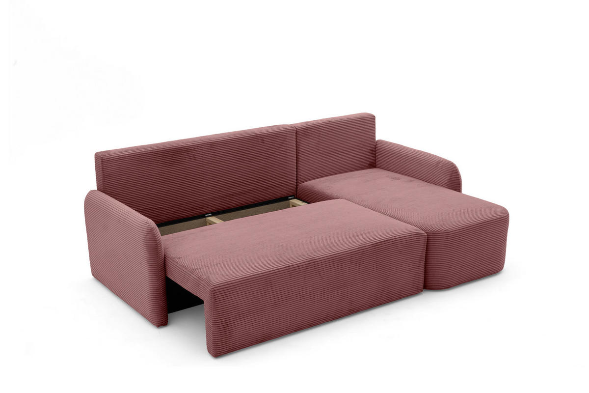 ECKSOFA CASPER L Rechts mit Schlaffunktion 132x198 Cord Rosa - Pink/Schwarz, Holz/Kunststoff (145/217cm) - NACANAPA
