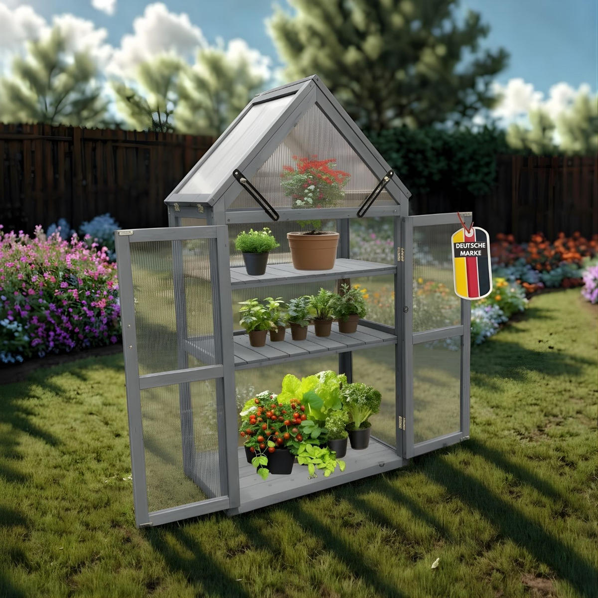 GEWÄCHSHAUS JAN Holz Farbe Grau 73/41/132 cm - Grau, Holz (40/132/70cm) - Coemo