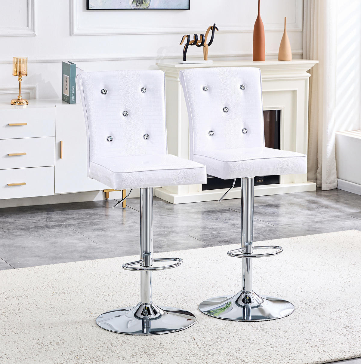 ESSZIMMERSTUHL 2er-Set mit Kristallknopf PVC White - Weiß, Metall (42/125/55.3cm) - Meubliv