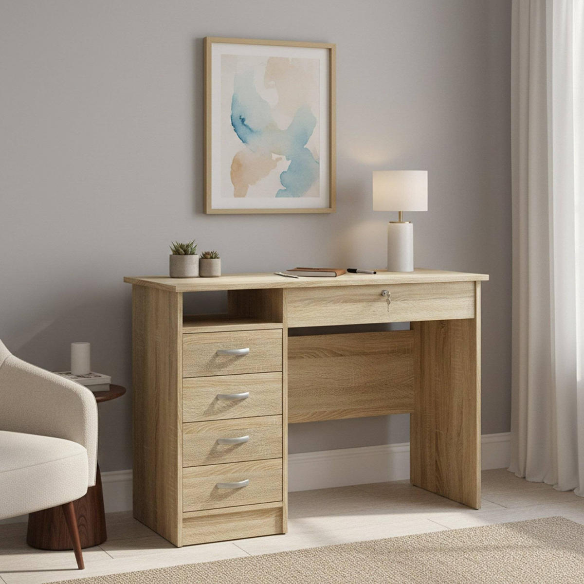SCHREIBTISCH Eiche 48.5/109.3/75.6 cm - Braun, Holzwerkstoff (49/109/76cm) - DMORA