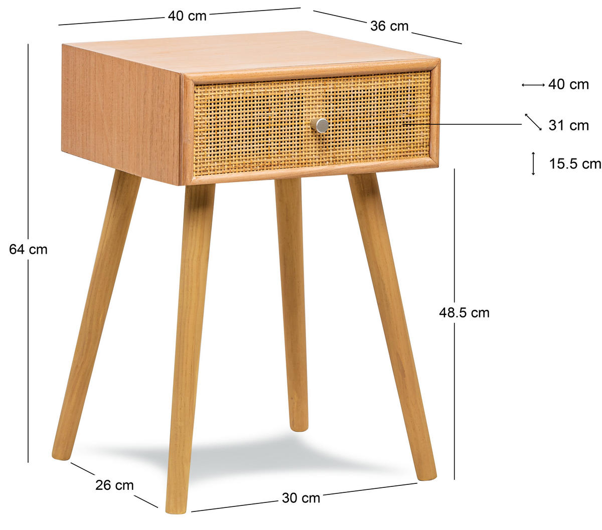 NACHTTISCH Rechteckig Braun 40 x 36 x 64 cm - Braun, Holz (40/64/36cm) - Nordlys