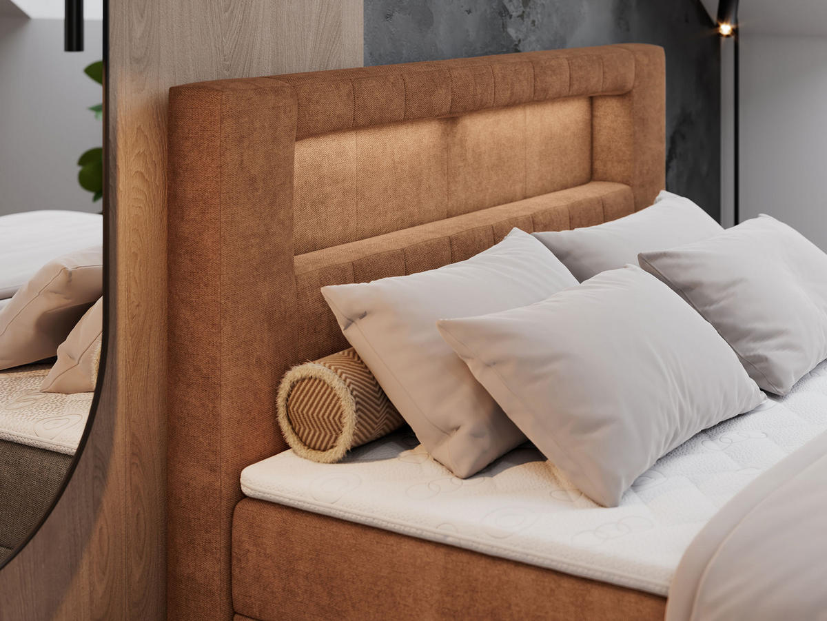BOXBETT GOLD-5 LED 200/200 Orange Struktur - H3 - Orange, Holz/Textil (200/200cm) - MKS