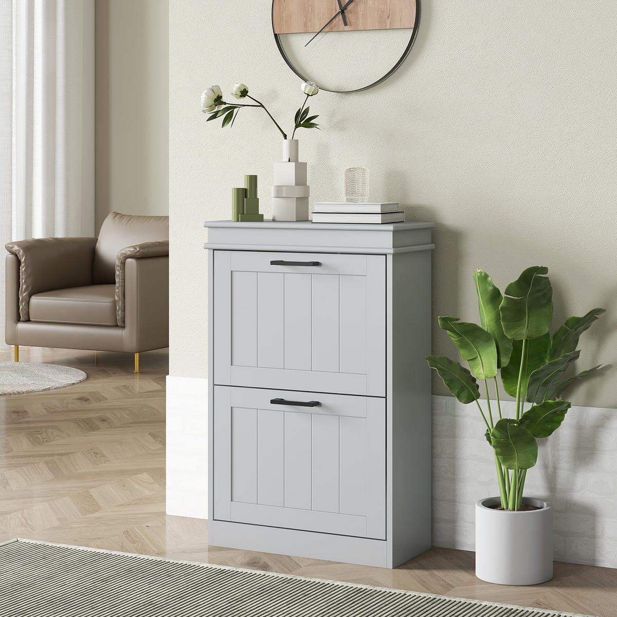 SCHUHSCHRANK Grau MDF klappbar mit Fächern 1 Stück - Grau, Holzwerkstoff (54/82.5/24cm) - PANGIVO