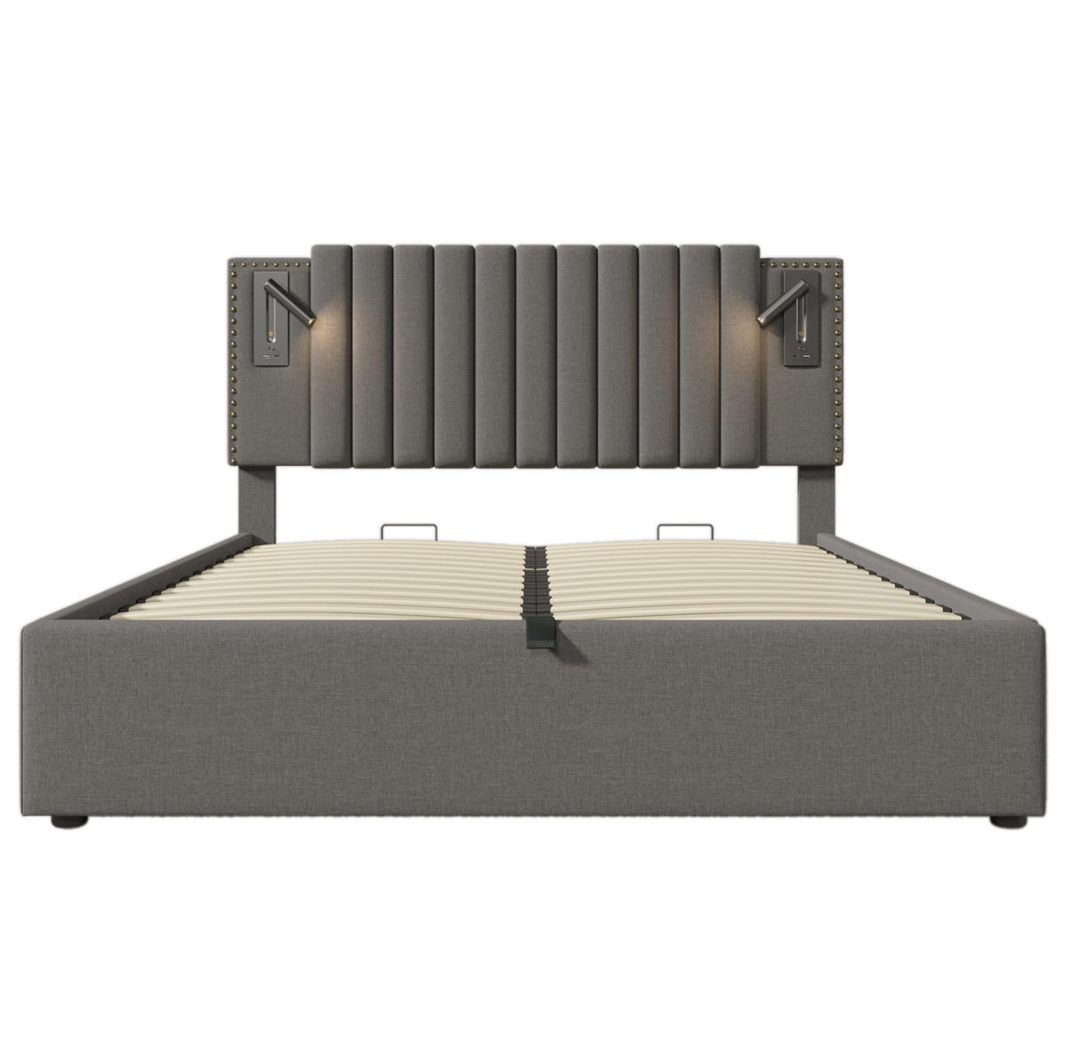POLSTERBETT mit Bettkasten und Matratze 160x200 cm Grau - Grau, Metall (160/200cm) - Beauniv